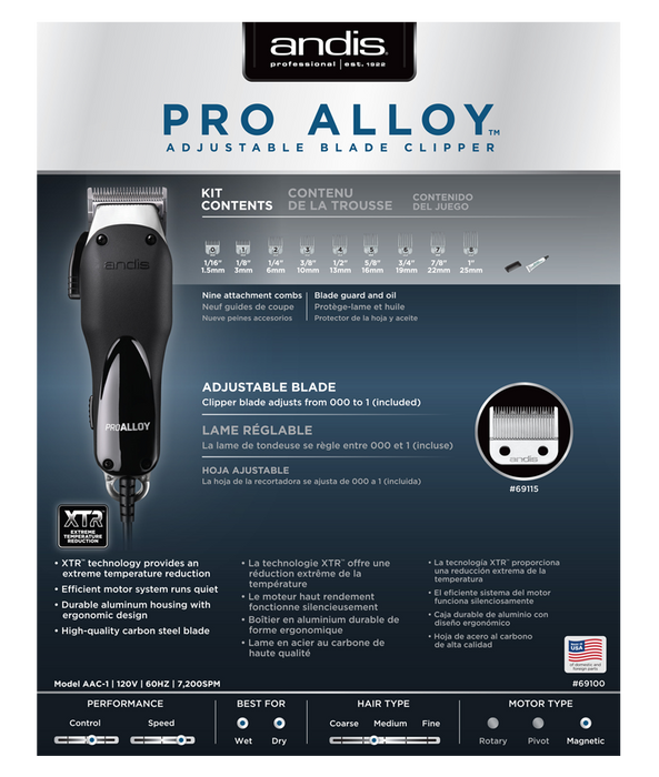 ANDIS Pro Alloy Clipper with Reduce Temp. Model #AN-69100, UPC: 040102691003