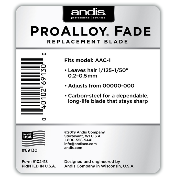 ANDIS ProAlloy Fade AAC-1 Replacement Blade Set Model #AN-69130, UPC: 040102691300