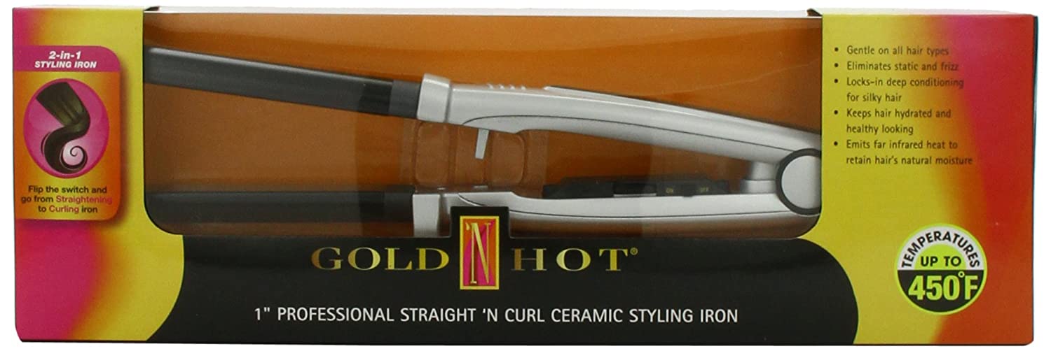 Gold 'N Hot Professional Ceramic Straight 'N Curl Styling Iron, 1 Inch Model #GO-GH2170, UPC: 810667010577