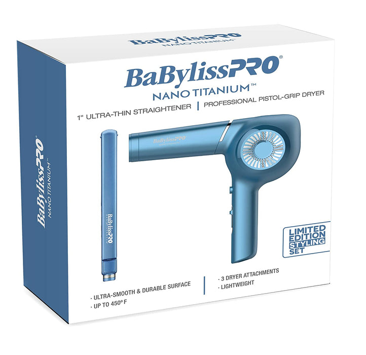 BaByliss PRO Nano Titanium Pistol-Grip Dryer & Ultra-Thin Straightening Iron Set Model #BB-BNTPP36UC, UPC: 074108441089