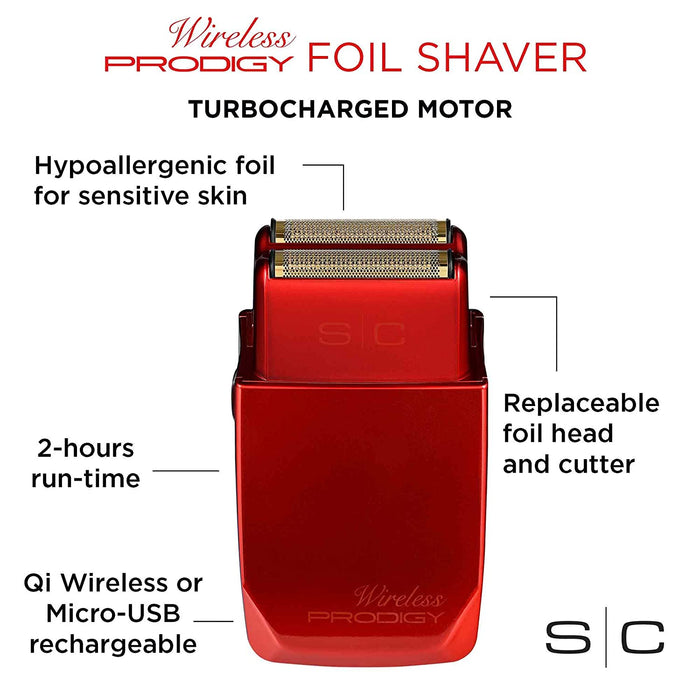 STYLECRAFT Wireless Prodigy (Shiny Metallic Red)  - Professional Turbo-Charged Smart Contouring Foil Shaver Model #ZZ-SCWPFSR, UPC: 850014553661