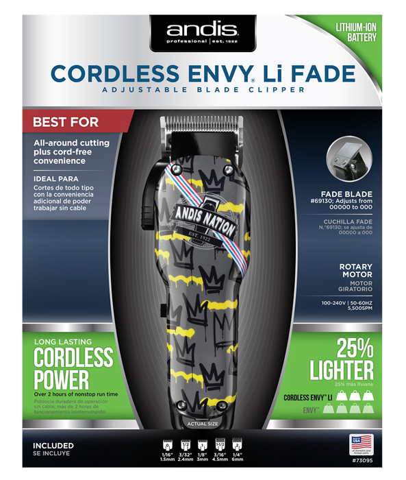 ANDIS Cordless Envy Li Fade Andis Nation Clipper 110-220 Volts Model #AN-73095, UPC: 040102730955