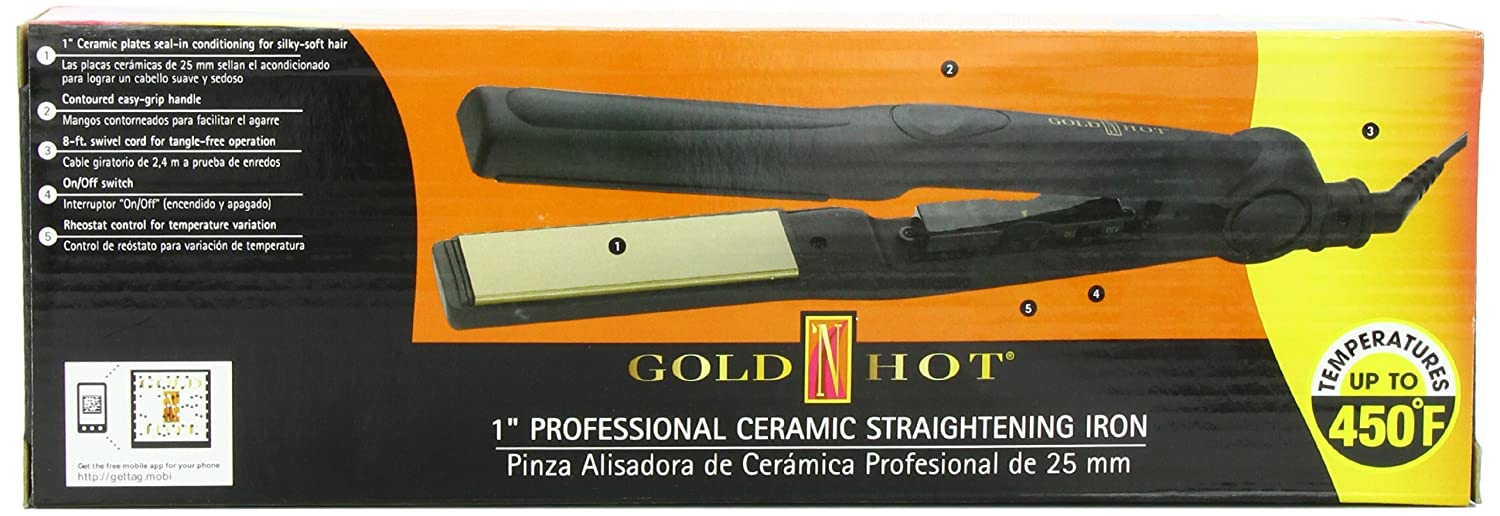 Gold 'N Hot Professional Ceramic Straightening Iron, 1 Inch Model #GO-GH3022, UPC: 810667018481