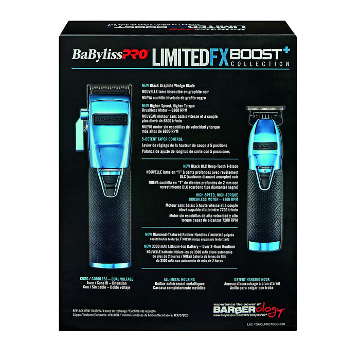 BaByliss PRO LimitedFX Boost+ Collection with Clipper, Trimmer & Charging Base Set - Blue Chrome Model #FXHOLPKCTB-BC, UPC: 074108459732