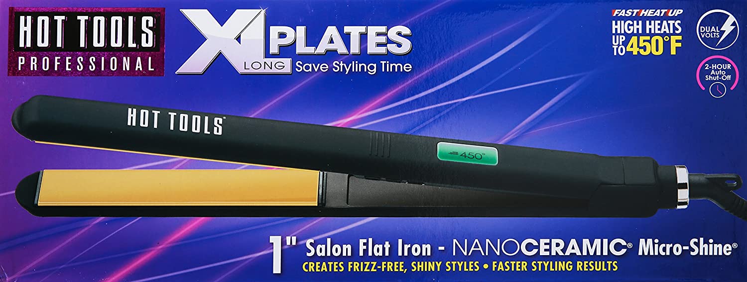 Hot Tools Nano Ceramic Digital Flat Iron with Extra-long Plates, 1 Inch Model #HO-HT7112F, UPC: 078729271124