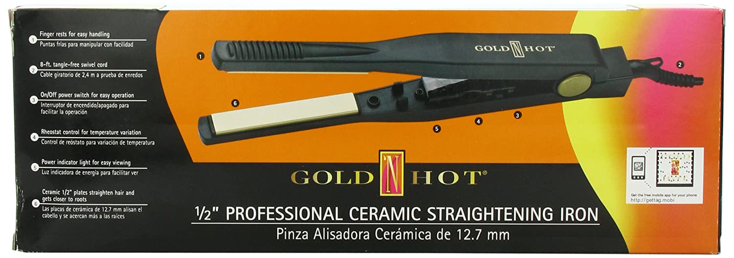 GOLD 'N HOT Professional Ceramic Straightening Iron, 1/2 Inch Model #GO-GH3018, UPC: 810667017415