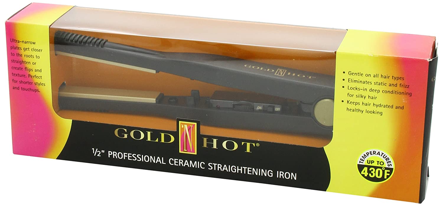 GOLD 'N HOT Professional Ceramic Straightening Iron, 1/2 Inch Model #GO-GH3018, UPC: 810667017415