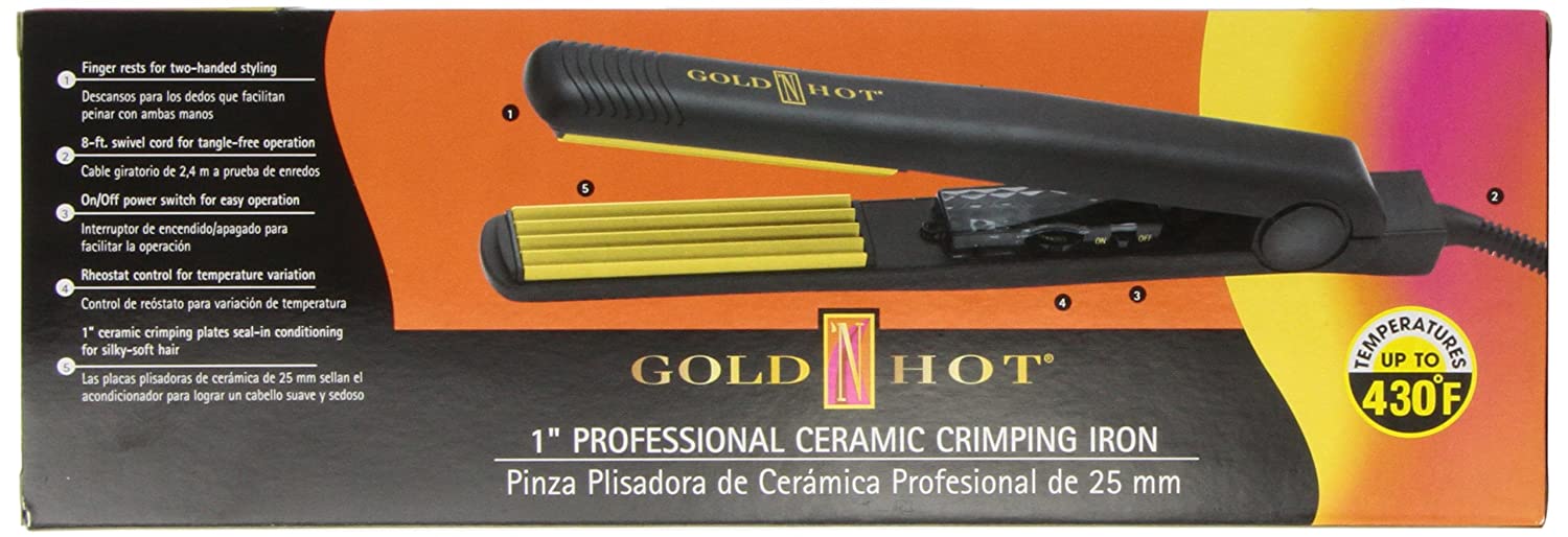 Gold N' Hot GH3010 Professional Ceramic Crimping Iron, 1 Inch Model #GO-GH3010, UPC: 810667017811