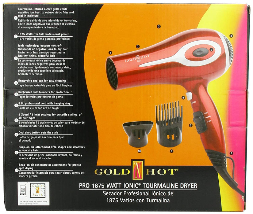 GOLD 'N HOT 1875-Watt Professional Ionic Tourmaline Dryer Model #GO-GH3213, UPC: 810667018856