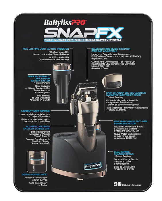 BaBylissPRO SNAPFX Clipper With Snap In/Out Dual Lithium Battery System 110-220 Volts Model #FX890, UPC: 074108152848
