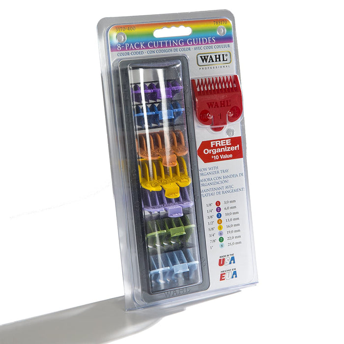 Wahl Professional 8 Color Coded Cutting Guides with Organizer Model #WA-03170-400, UPC: 043917317045