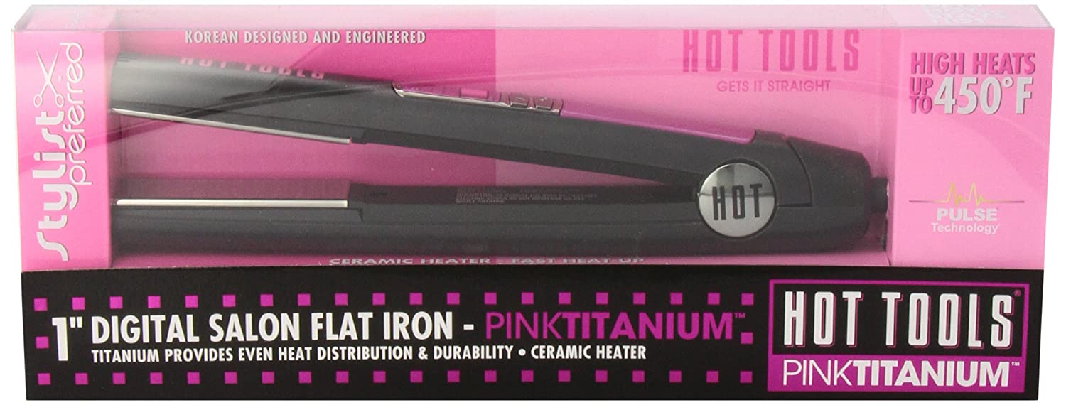 HOT TOOLS 1" Titanium Digital Flat Iron, Pink Model #HO-HPK11, UPC: 078729027776