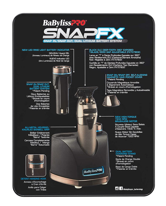 BaBylissPRO SNAPFX Trimmer With Snap In/Out Dual Lithium Battery System 110-220 Volts Model #FX797, UPC: 074108447043