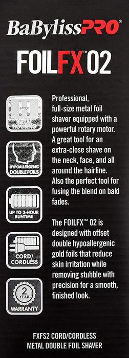 BABYLISS PRO FX Double Foil Shaver Model #BB-FXFS2, UPC: 074108380241