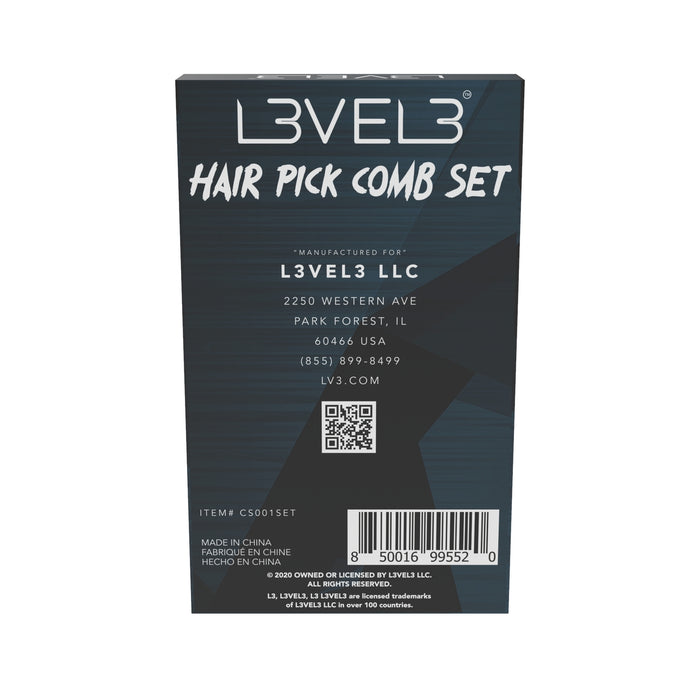 L3VEL3 Hair Pick Comb Set - 2 Pc Model #L3-CS001 SET, UPC: 850016995520