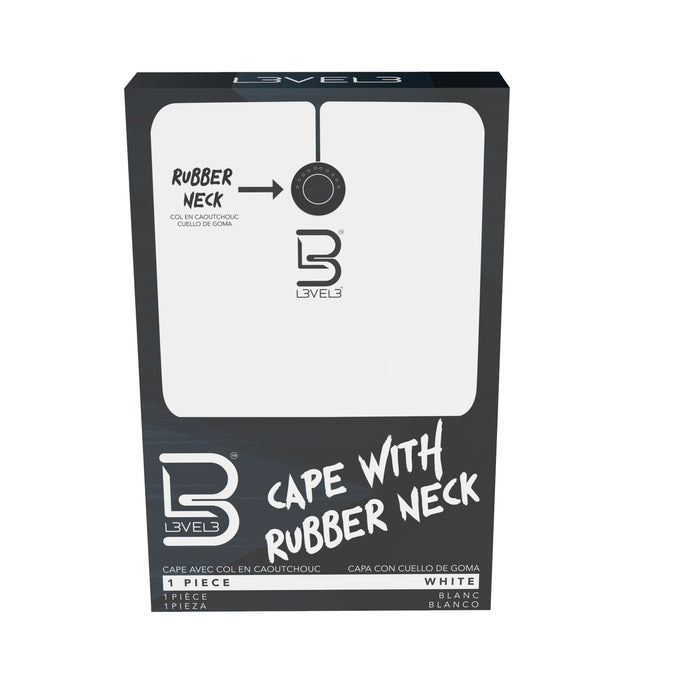 L3VEL3 Professional Rubber Neck Cutting Cape - White Model #L3-BEC005W, UPC: 850016995926