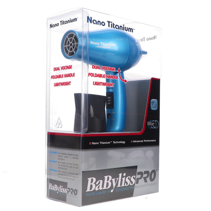 BaByliss PRO Nano Titanium Travel Dryer Model #BB-BABNT053TUC, UPC: 074108237743