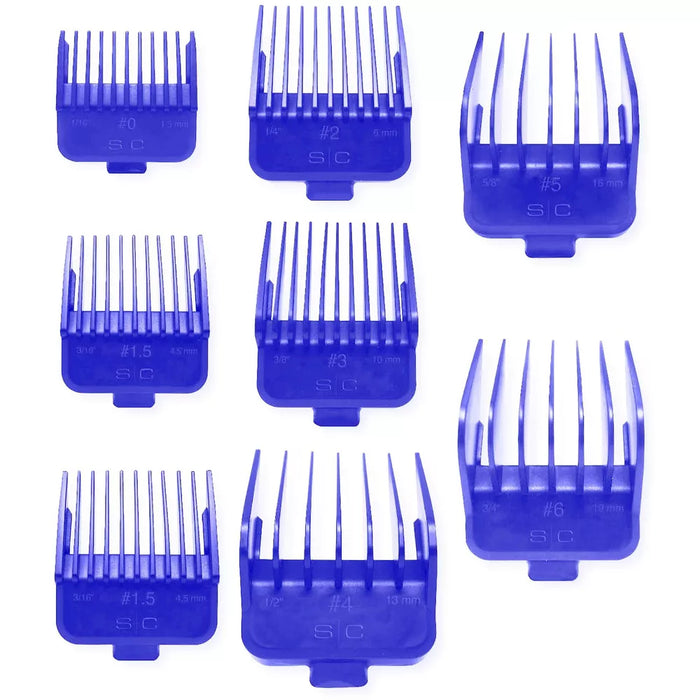 STYLECRAFT Barber Hairstylist Blue DUB Universal Double Magnetic Clipper Guards, 8 Assorted Sizes Model #ZZ-SCDB, UPC: 810069130460