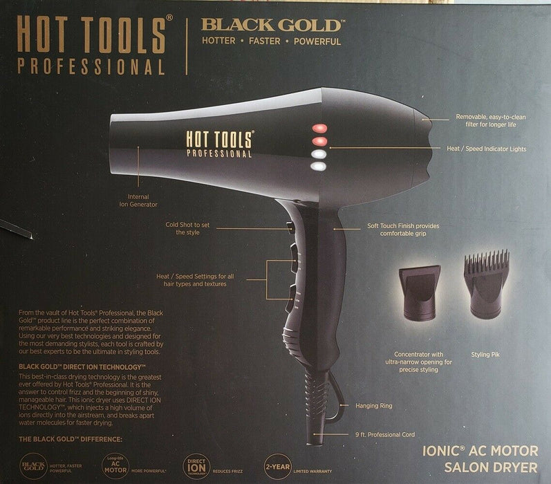 HOT TOOLS Black Gold Ionic Ac Motor Salon Dryer Model #HO-HT7008BG, UPC: 078729370087