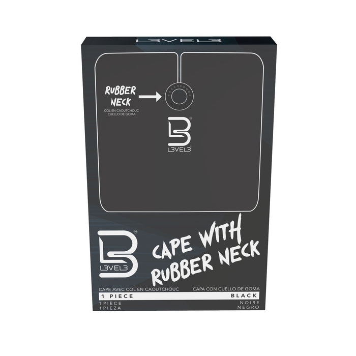 L3VEL3 Professional Rubber Neck Cutting Cape - Black Model #L3-BEC005B, UPC: 850018251495