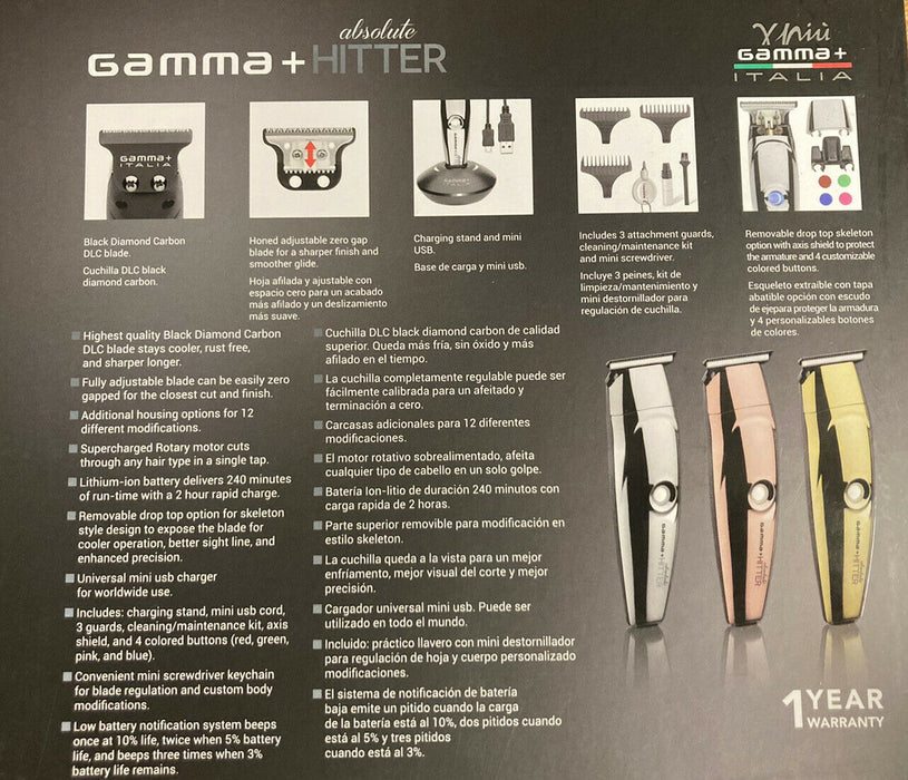 GAMMA+ Absolute Hitter Professional Cord/Cordless Hair Trimmer, Matte Edition Model #ZY-GPAHTSM