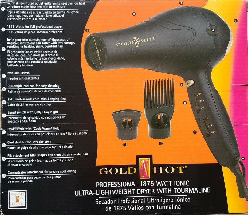 GOLD 'N HOT 1875-Watt Professional Ionic Turbo Dryer with Tourmaline Model #GO-GH3210, UPC: 810667018610
